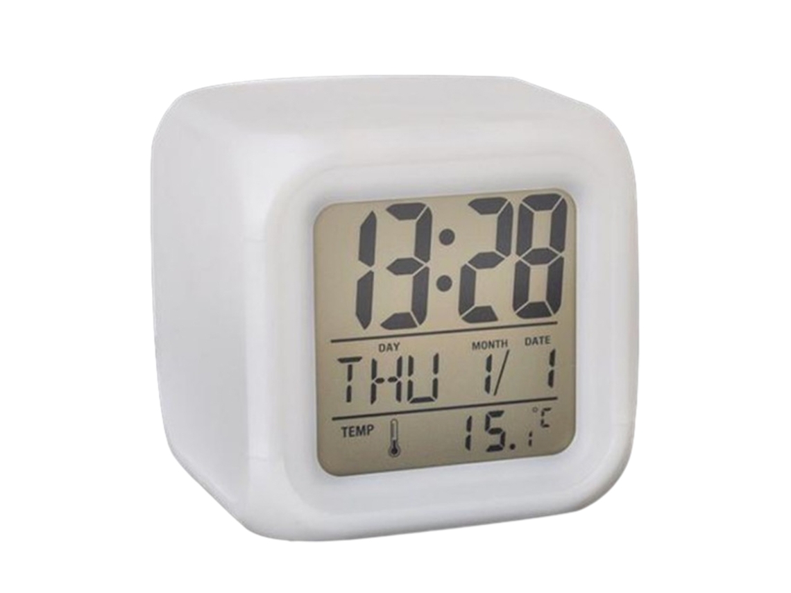 Despertador Digital Cubo con Termómetro, LED, 7 Colores, Noche NEVEANCE