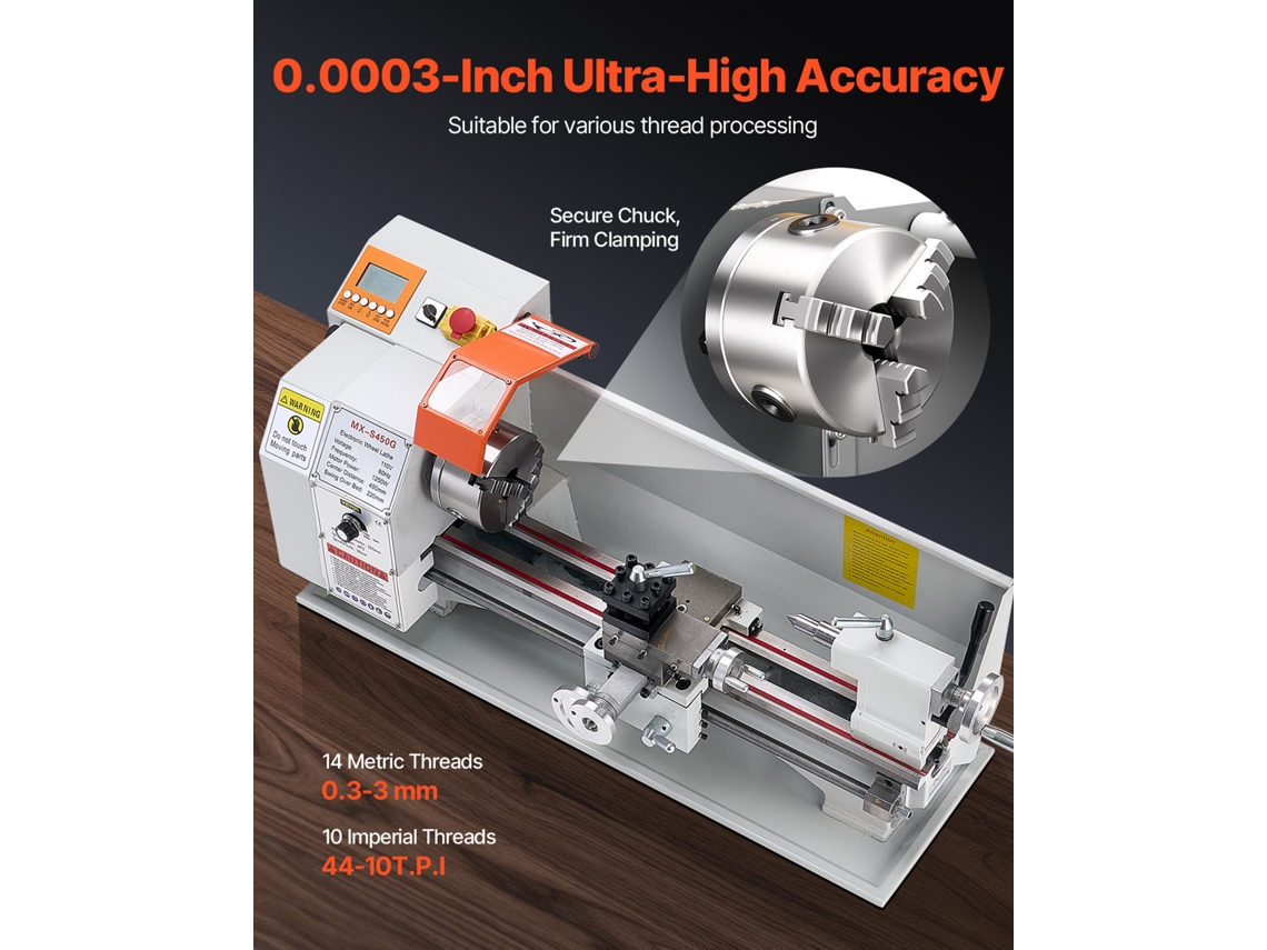 Torno para metal de 550 W, 210 x 370 mm, velocidad variable de 0 a 2500 RPM Vevor