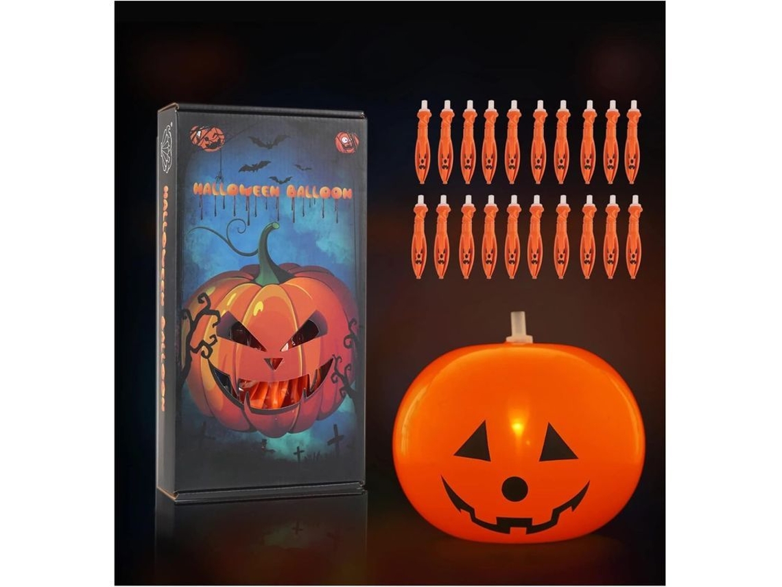 20 Globos De Calabaza Con Luces Led Para Halloween + Bomba De Inflado, Color Naranja.