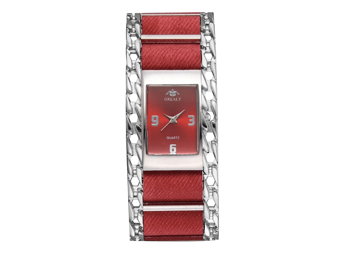 Reloj De Pulsera De Negocios Para Mujer En Aleación, Analógico, Cuarzo, Moda, Plateado, Rojo.