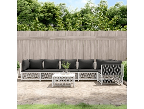 Conjunto 7 de muebles de jardín VIDAXL con cojines acero blanco
