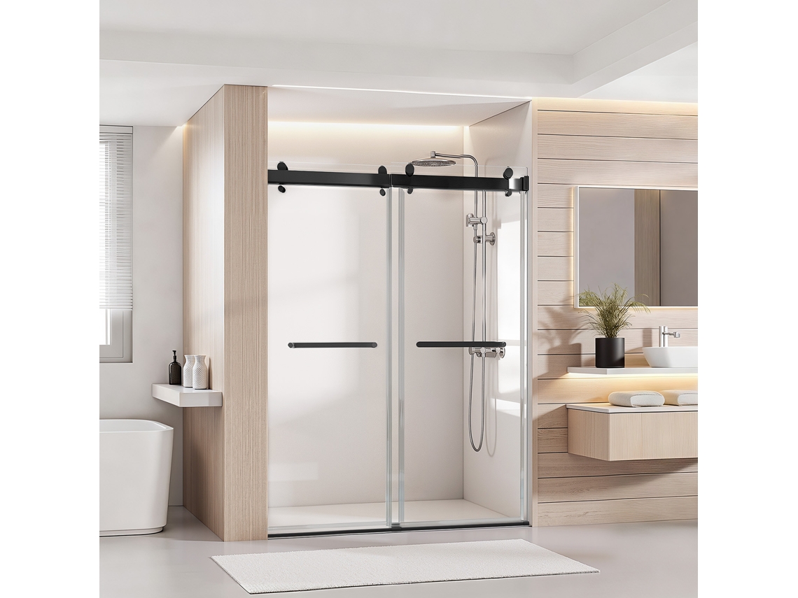 Puerta de ducha corredera sin marco de 121,9 x 193 cm, vidrio templado de 10 mm Vevor