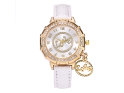 Reloj De Cuarzo Para Mujer Con Correa De Piel Sintética, Esfera Redonda Y Diamantes De Imitación Blancos.