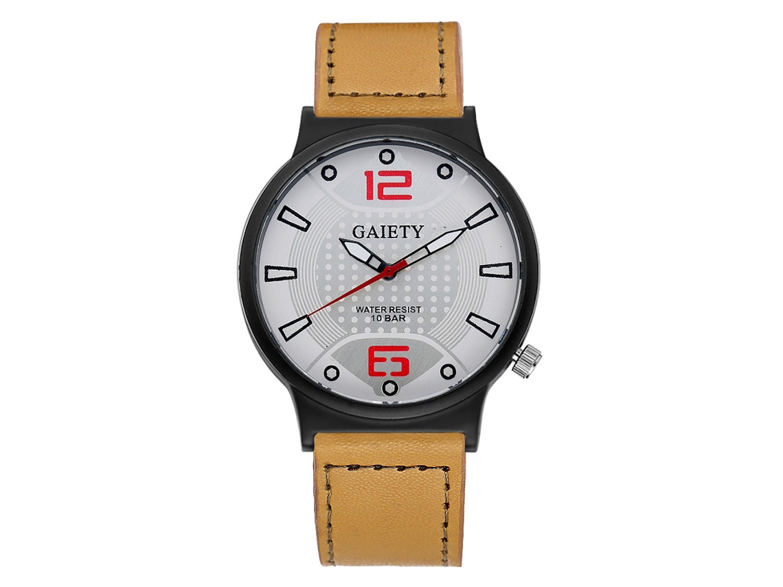 Reloj De Pulsera Para Hombre Clásico Estilo Lujo Cuero Pu Analógico De Quartzo Beige