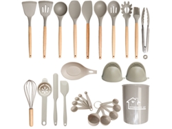 Juego de utensilios de cocina de silicona antiadherente Cuich, resistente a altas temperaturas y con mango antiescaldaduras (caqui)
