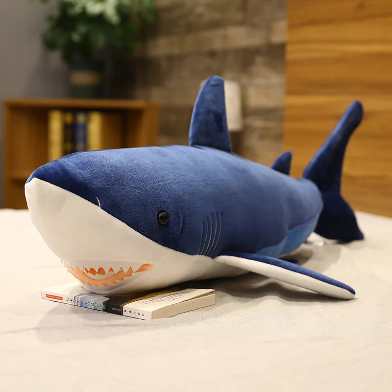 Peluche gigante de tiburón, almohada/cojín para dormir MDUG (azul, 90 cm)