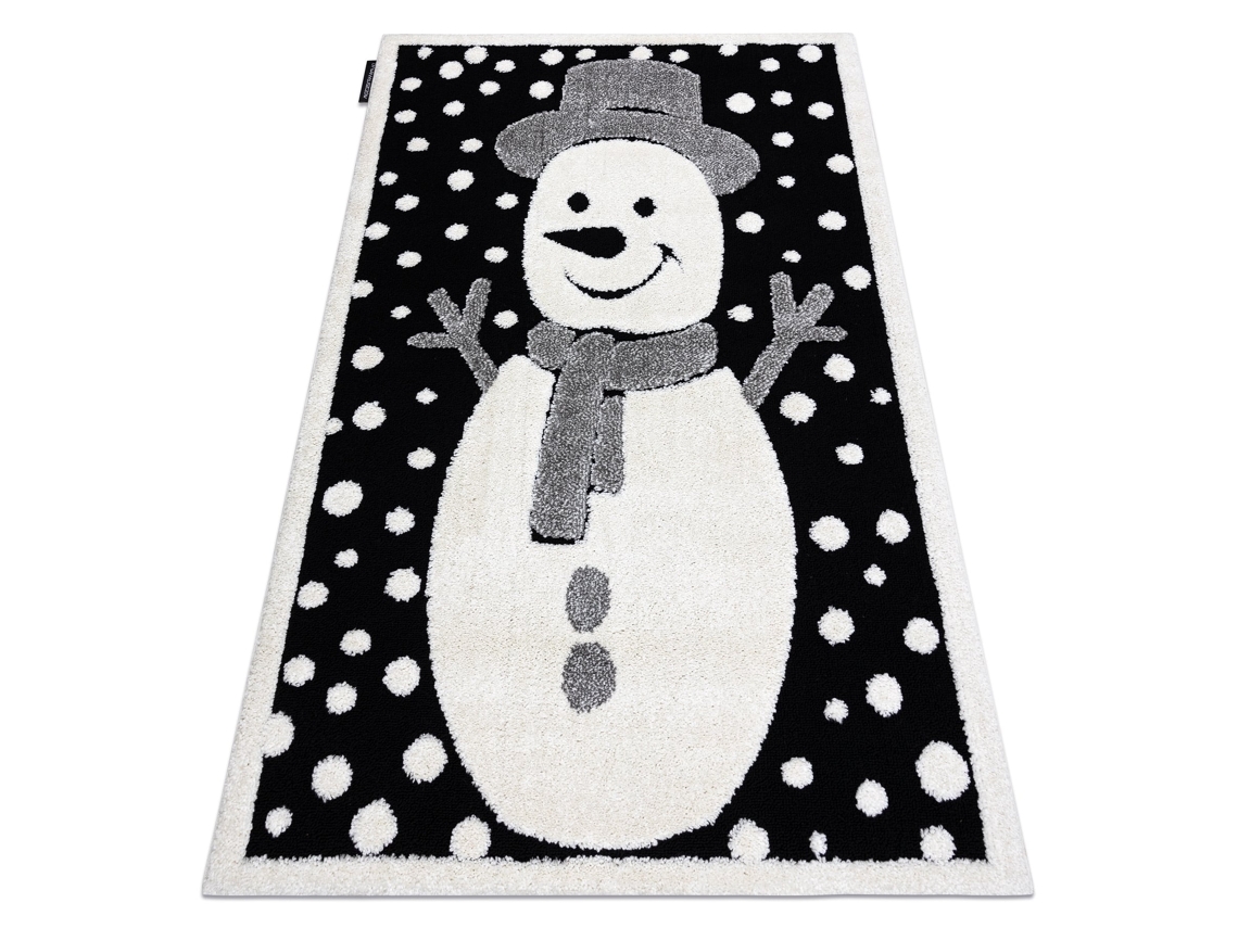 Alfombra Infantil Moderna Joy Snowman Monigote de Nieve, Para Niños - Estructura Dos Niveles de Vellón Negro / Crema (140 x 190 cm)