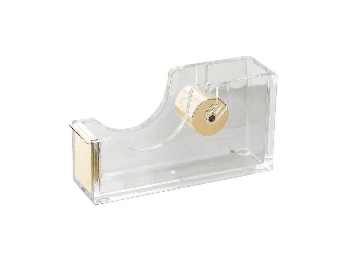 Dispensador de cinta acrílica transparente Apooke, dispensador de cinta acrílica dorada de una sola mano para escritorio de oficina