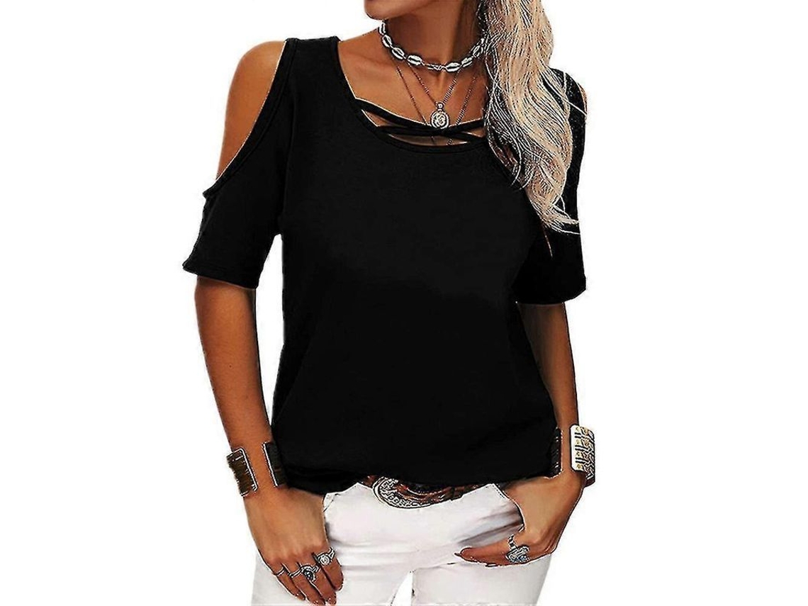 2026-manga Corta Hombros Descubiertos Camiseta Casual Verano Blusa Holgada Para Mujer 2023