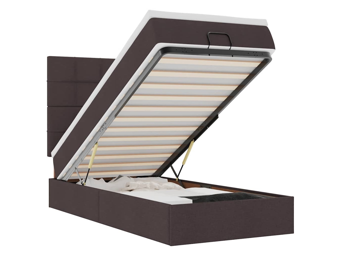 Maison Exclusive - Cama Otomana Con Colchón Y Led Tela Marrón Oscuro 90x200 Cm
