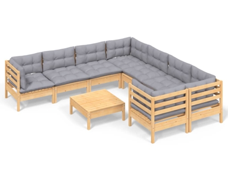 Conjunto 9 de muebles de jardín VIDAXL y cojines madera de pino