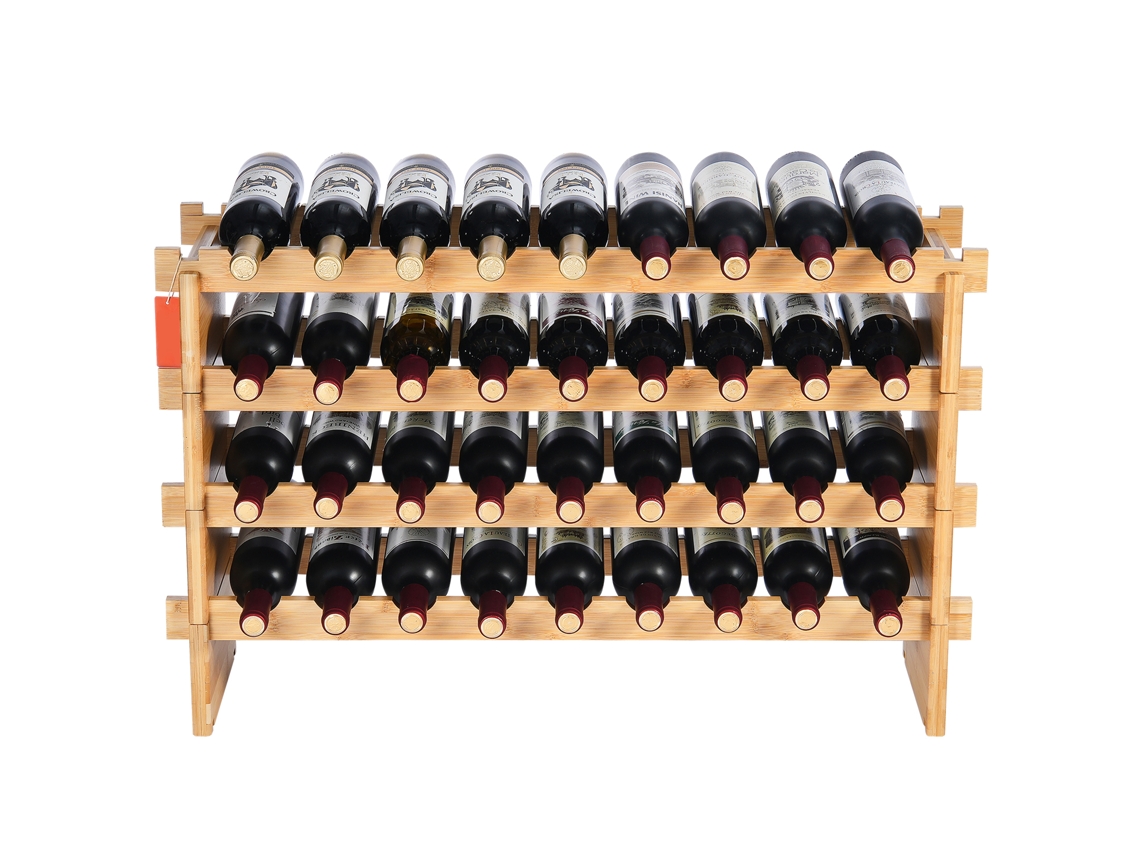 Botellero apilable Succebuy de 4 niveles para 36 botellas, de madera de bambú natural