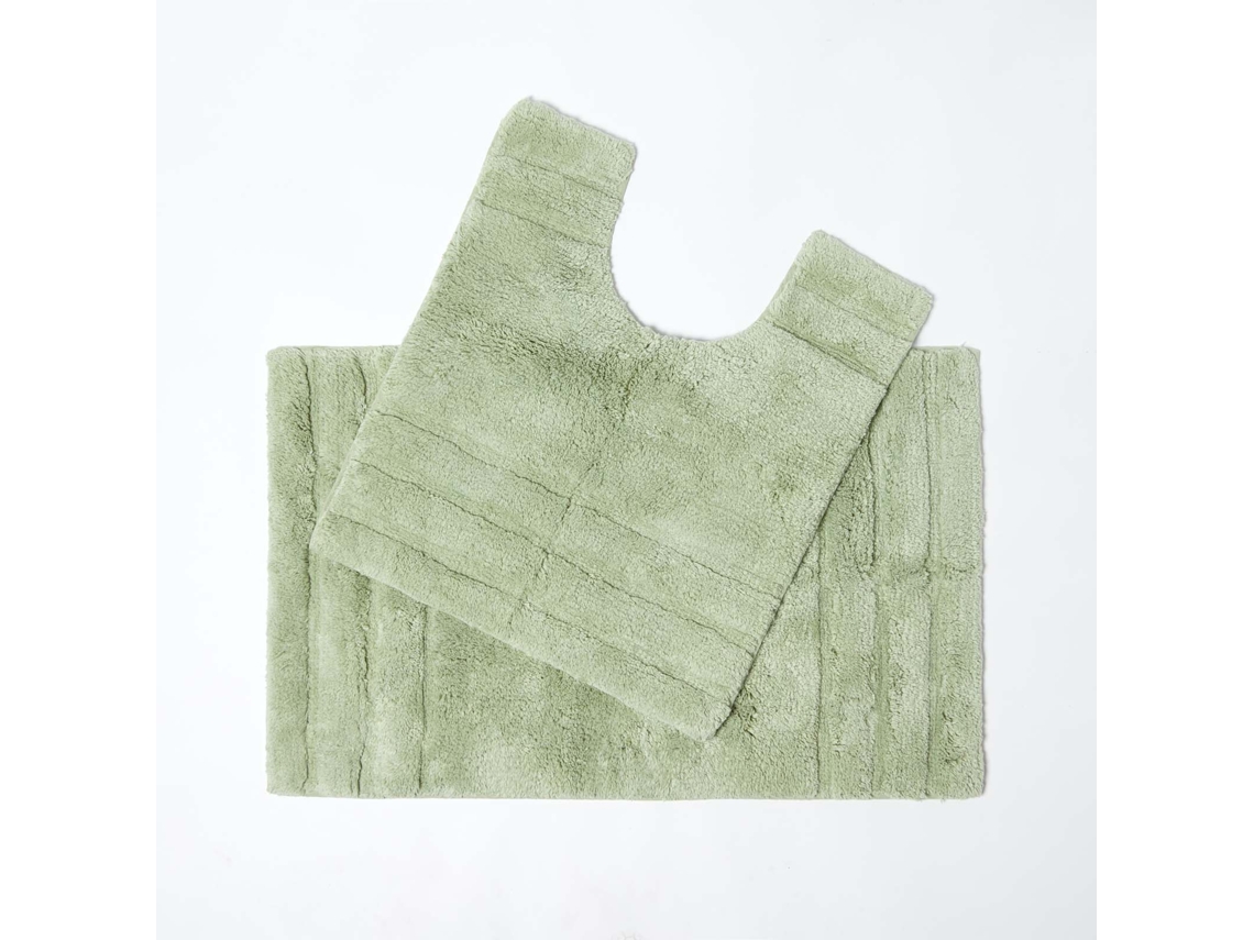 Homescapes Spa Supreme Luxury Sage Green Bath Mat And Pedestal Set