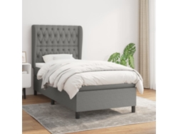 Cama Box Spring Con Colchón Tela Gris Oscuro 90x200 Cm