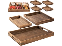 Juego De 7 Bandejas De Madera Con Asas, Ideales Para Servir Comida, Para Recepciones O Como Elemento Decorativo.