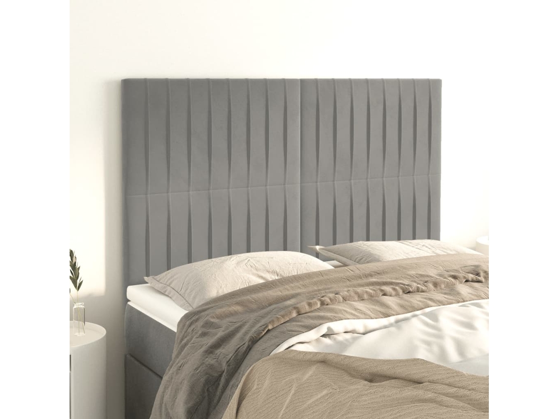 Cabecero de terciopelo de 4 piezas 72x5x78/88 cm gris claro