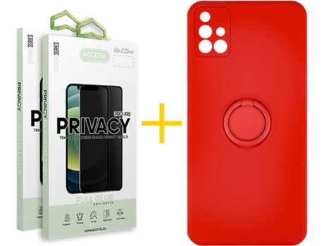 Carcasa + 2 Protectores de Pantalla para Samsung Galaxy A71 ACCETEL Rojo