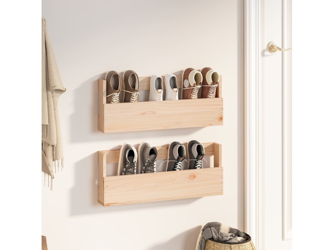 Mueble Zapatero | Estantes Para Zapatos De Pared 2 Uds Madera De Pino 59x9x23 Cm