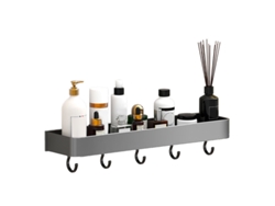 Estante Flotante De Aluminio De 30 Cm Para Baño Con Ganchos, Color Gris. Estante De Almacenamiento Para Ducha.