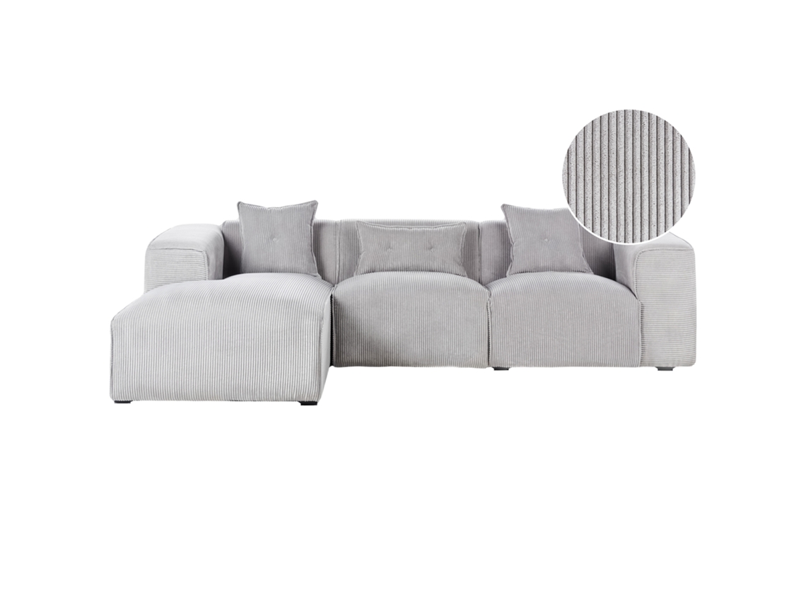Sofá De Esquina Beliani Dolva De Terciopelo Gris 294x170x72