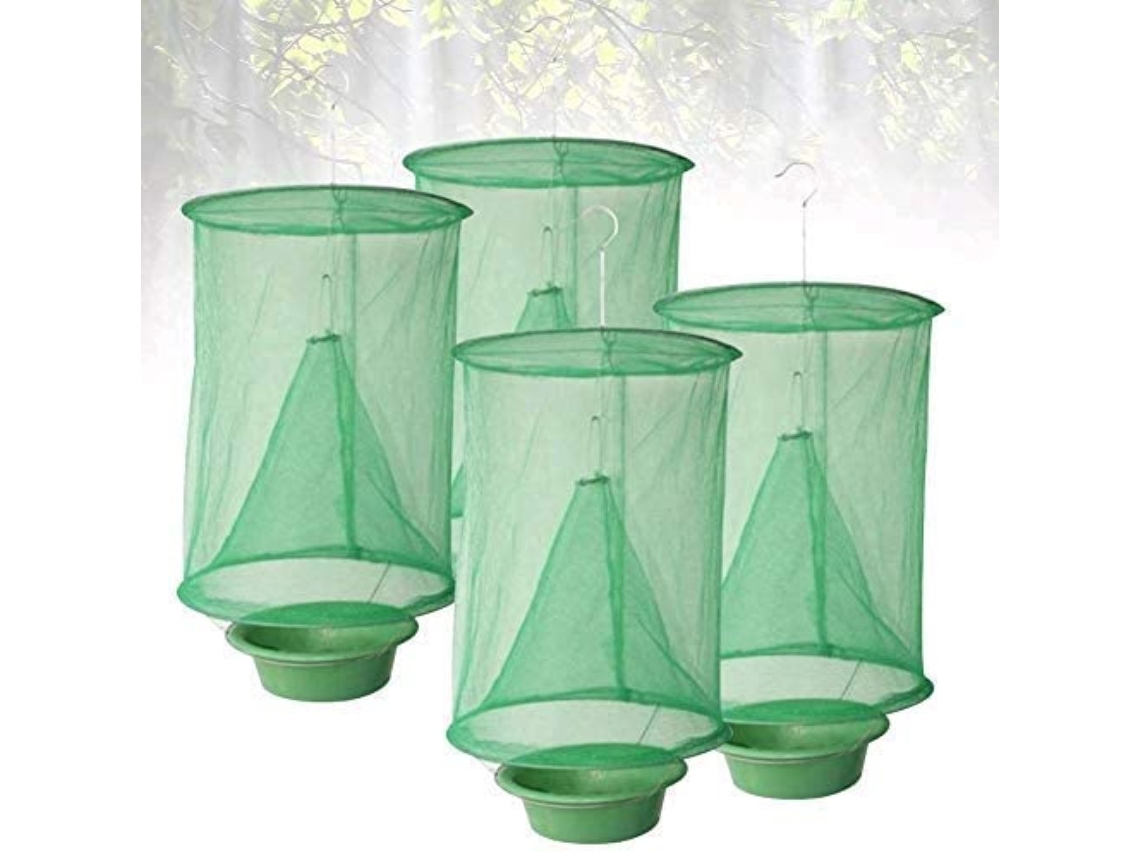 Trampas para moscas duraderas, jaulas reutilizables de 4 piezas con construcción de hierro y malla de gasa para uso al aire libre durante todo el año en granjas familiares.