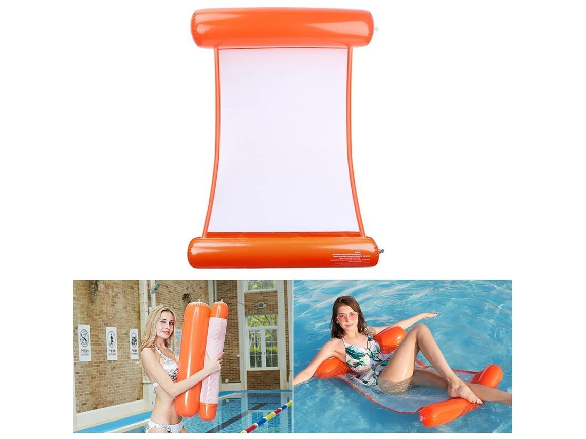 Hamaca Inflable Para Piscina, Colchón Flotante 4 En 1, Diseño Seguro Y Cómodo, Color Naranja.