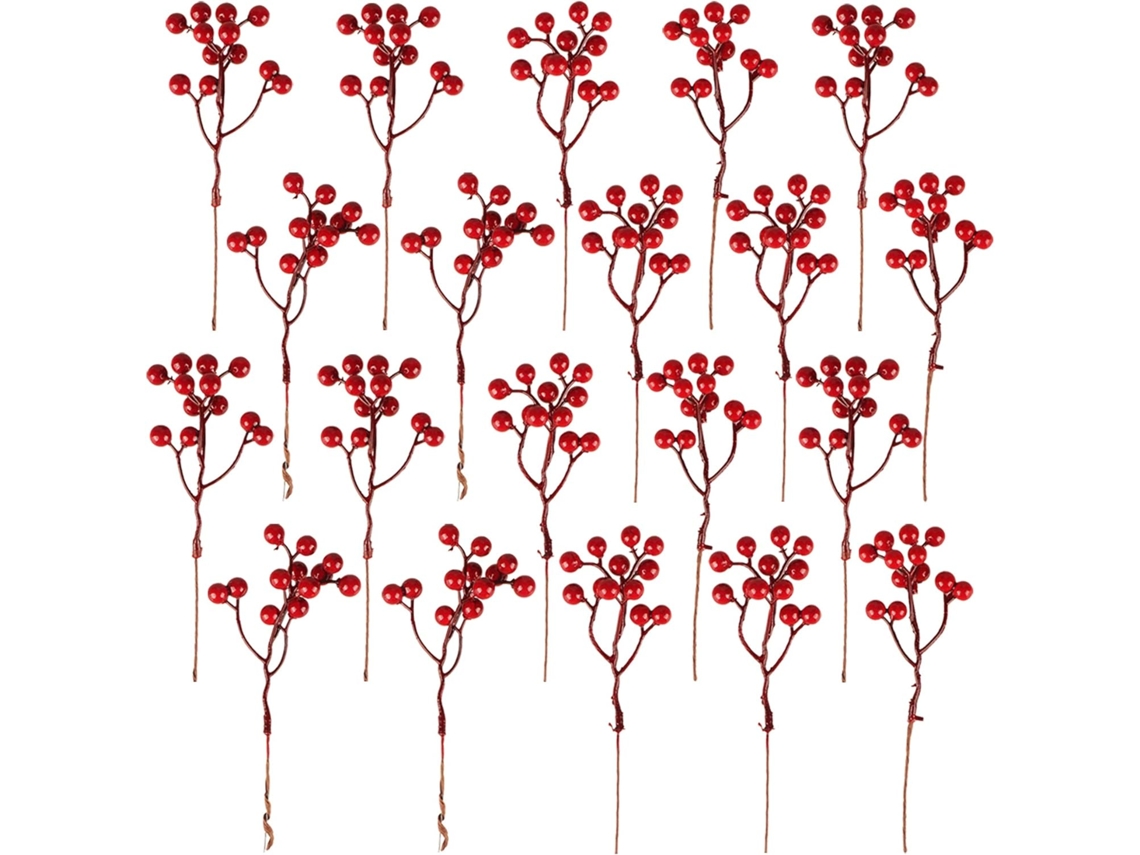 Ramos Artificiales De Bayas Rojas Navideñas, Bayas Rojas/acebo, 20 Unidades