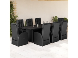 Juego de comedor de jardín de 9 piezas con cojines de mimbre negros de DKD Home Decor
