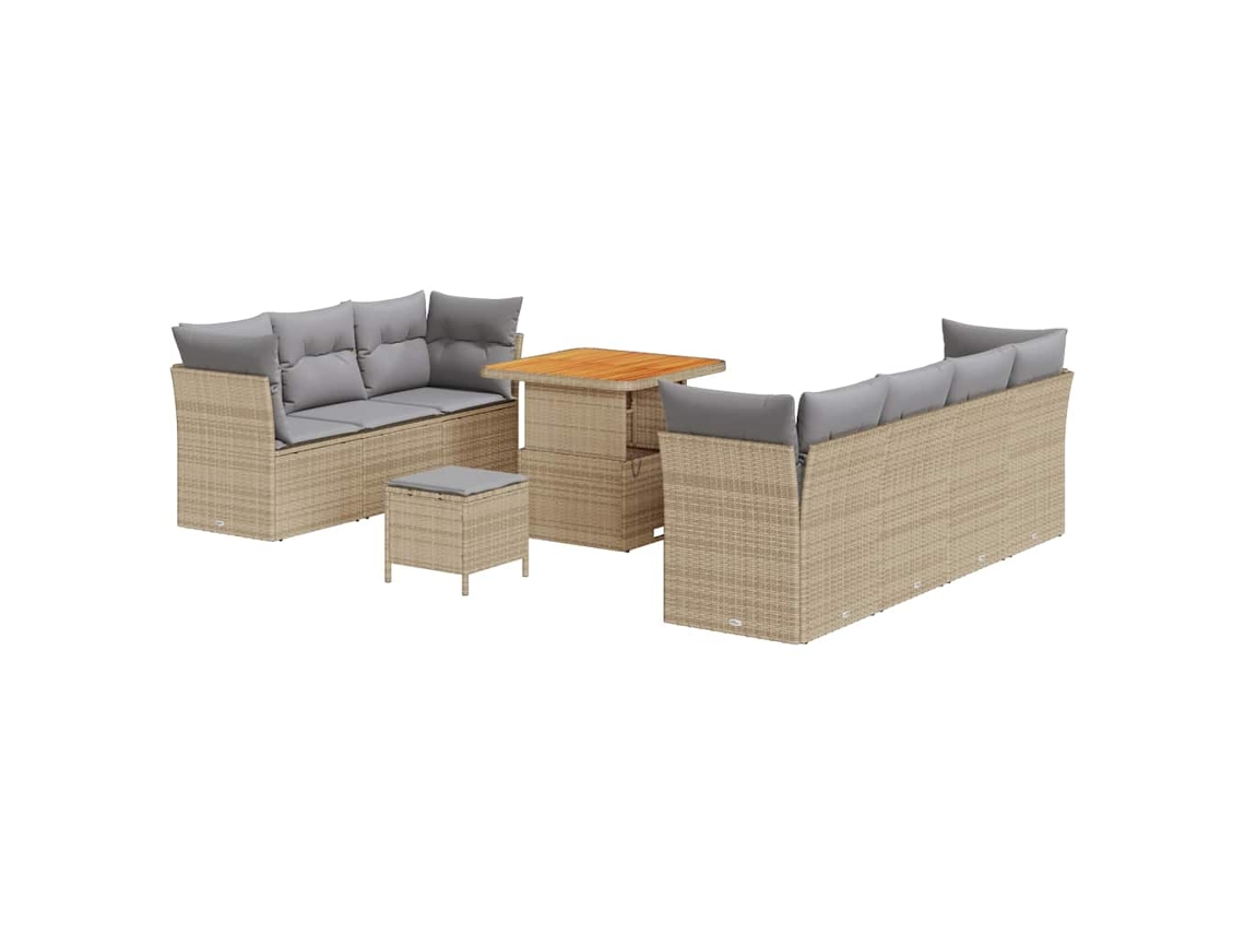 Maison Exclusive - Conjunto de sofás de jardín manuales de 10 piezas, color beige y gris claro