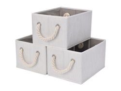 Cestas De Almacenamiento Plegables Grandes Con Asas, Color Beige, Blanco Y Marfil, Paquete De 3.