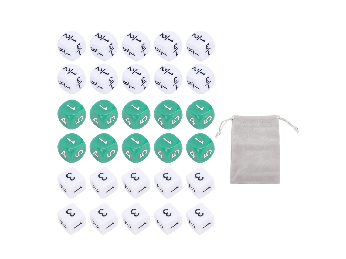 2026-30 Unidades Dados Numéricos De 6 Caras Plásticos Blancos Verdes 16mm Para Juegos De Mesa Enseñanza Matemática Fracciones