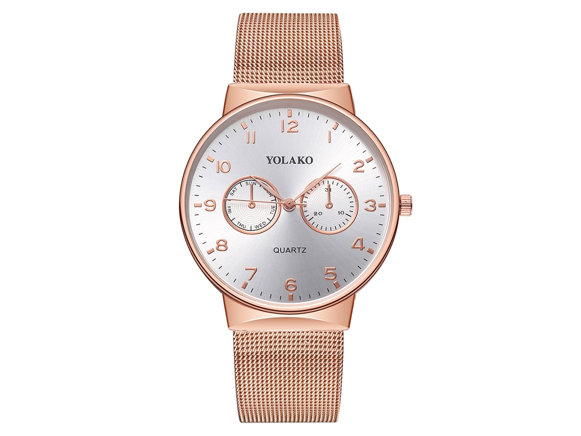 Reloj De Pulsera Yolako Para Hombre, Sencillo, De Aleación Ultrafina Con Malla De Oro Rosa.