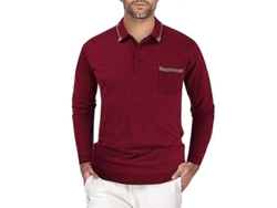 Camisetas de manga larga para hombre con botones, estampado de rayas y cuello con solapa, tallas M L XL XXL Rojo 2XL