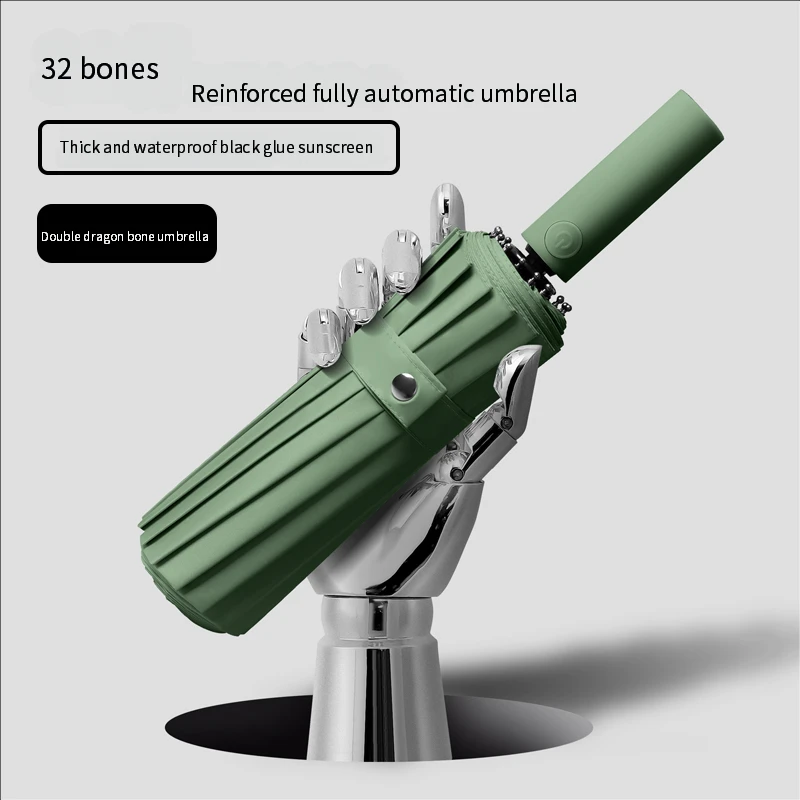 Paraguas Automático De 32 Varillas (verde Oscuro 16k), Paraguas Ensanchado De Doble Quilla De 16 Varillas (verde Oscuro 16k)
