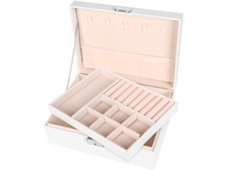 Caja De Joyería Linjou, Organizador De 2 Capas Con Cierre Con Llave, Cuero Pu Blanco