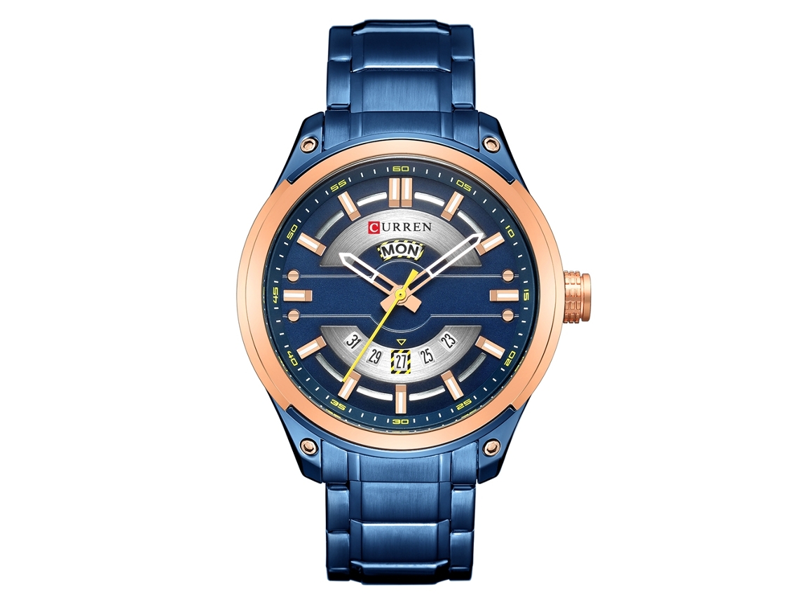 Reloj De Pulsera Curren Para Hombre, Movimiento De Cuarzo Resistente Al Agua, Brazalete De Acero Azul, Caja De Oro Rosa.