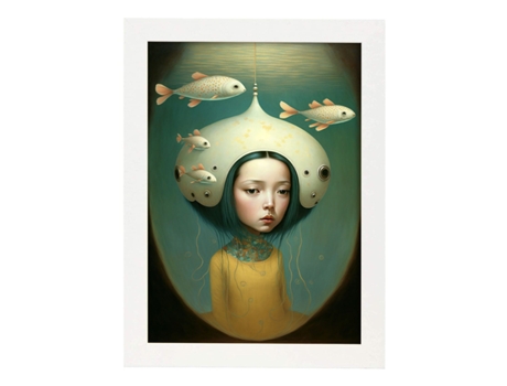 NACNIC Poster Cabeza De Pez En Estilo Surrealismo Cinematográfico Ilustraciones Y Grabados De Historieta Abstracta Y Artística A4 Marcos Madera