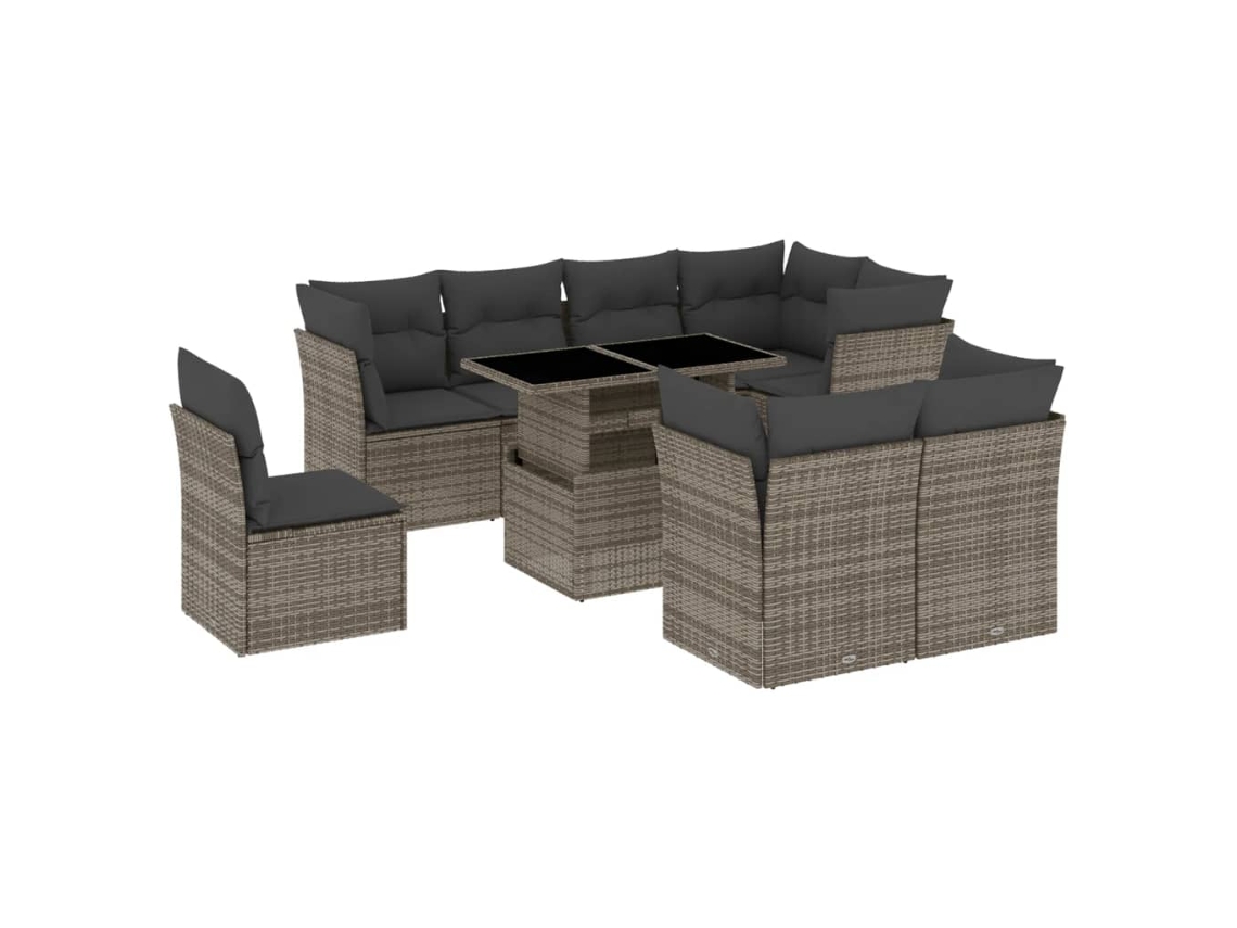Maison Exclusive - Set De Muebles De Jardín 9 Pzas Y Cojines Ratán Sintético Gris