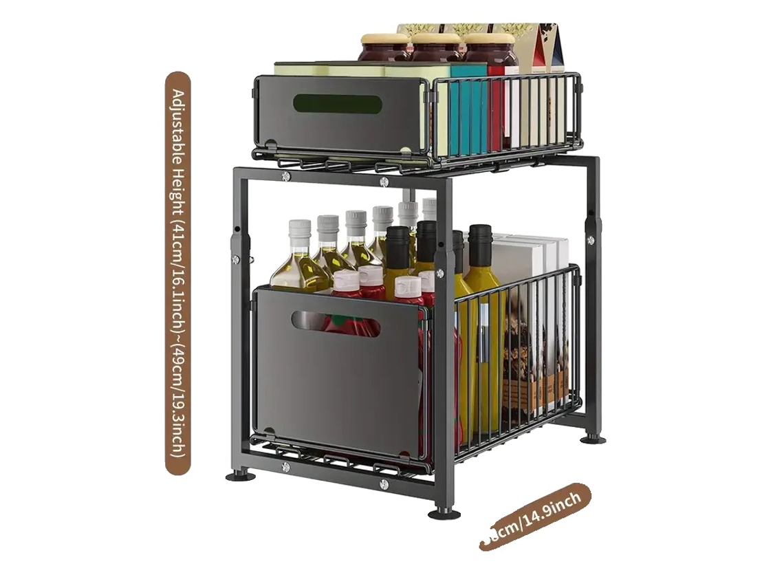Organizador de armario retráctil, doble capa ajustable, almacenamiento versátil, 37,5 cm x 29 cm, altura: 41-49 cm, Pl