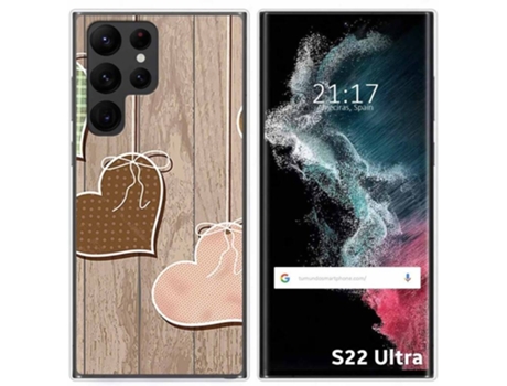Carcasa Samsung Galaxy S22 Ultra 5G TUMUNDOSMARTPHONE Dibujos Corazones Madera Multicolor