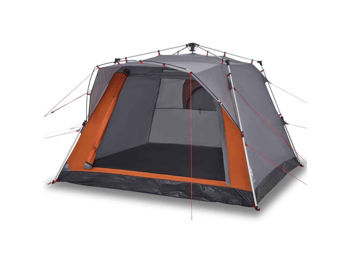 Tienda campaña cabaña 4 personas VIDAXL apertura rápida gris naranja