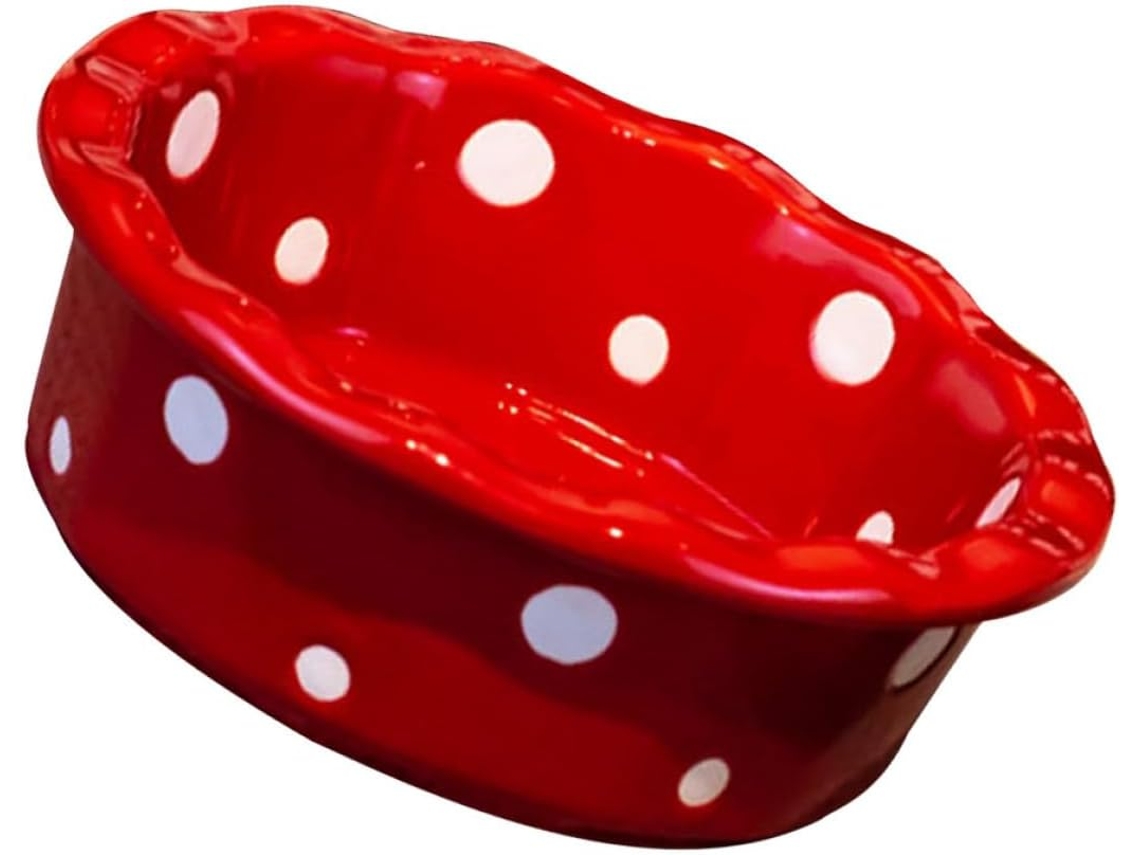 Tigela De Cerâmica Vermelha Com Bolinhas, 350ml, Resistente E Própria Para Forno.