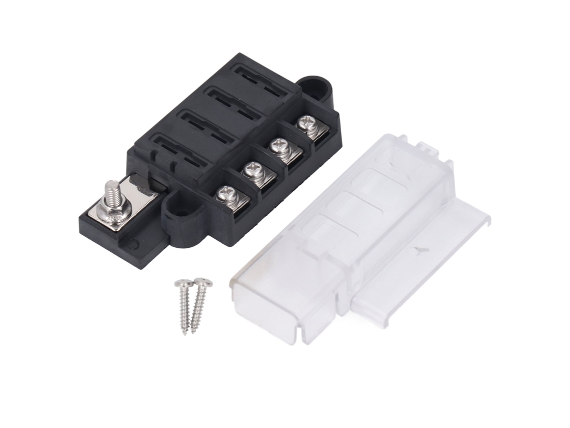 Caja De Fusibles De Hoja 4 Vías 1 Entrada 4 Salidas Atc Ato Con Tapa Transparente Aislada 32vdc 100a