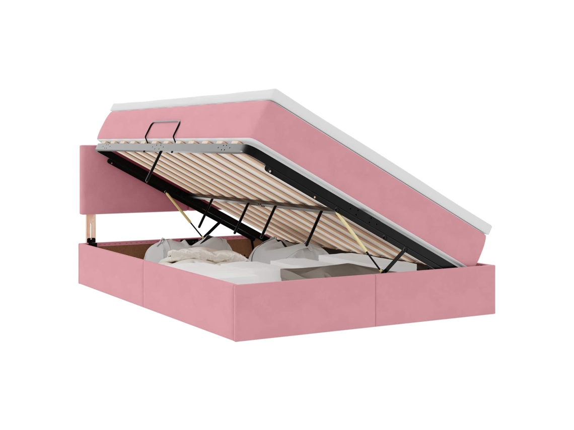 Syfax™ Cama De Almacenamiento Led Con Colchón Rosa 140 X 200 Cm