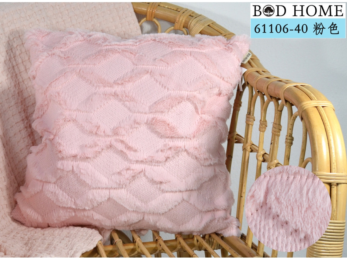 Almofada Lisa Com Veludo Curto Rosa 45*45cm BOD HOME