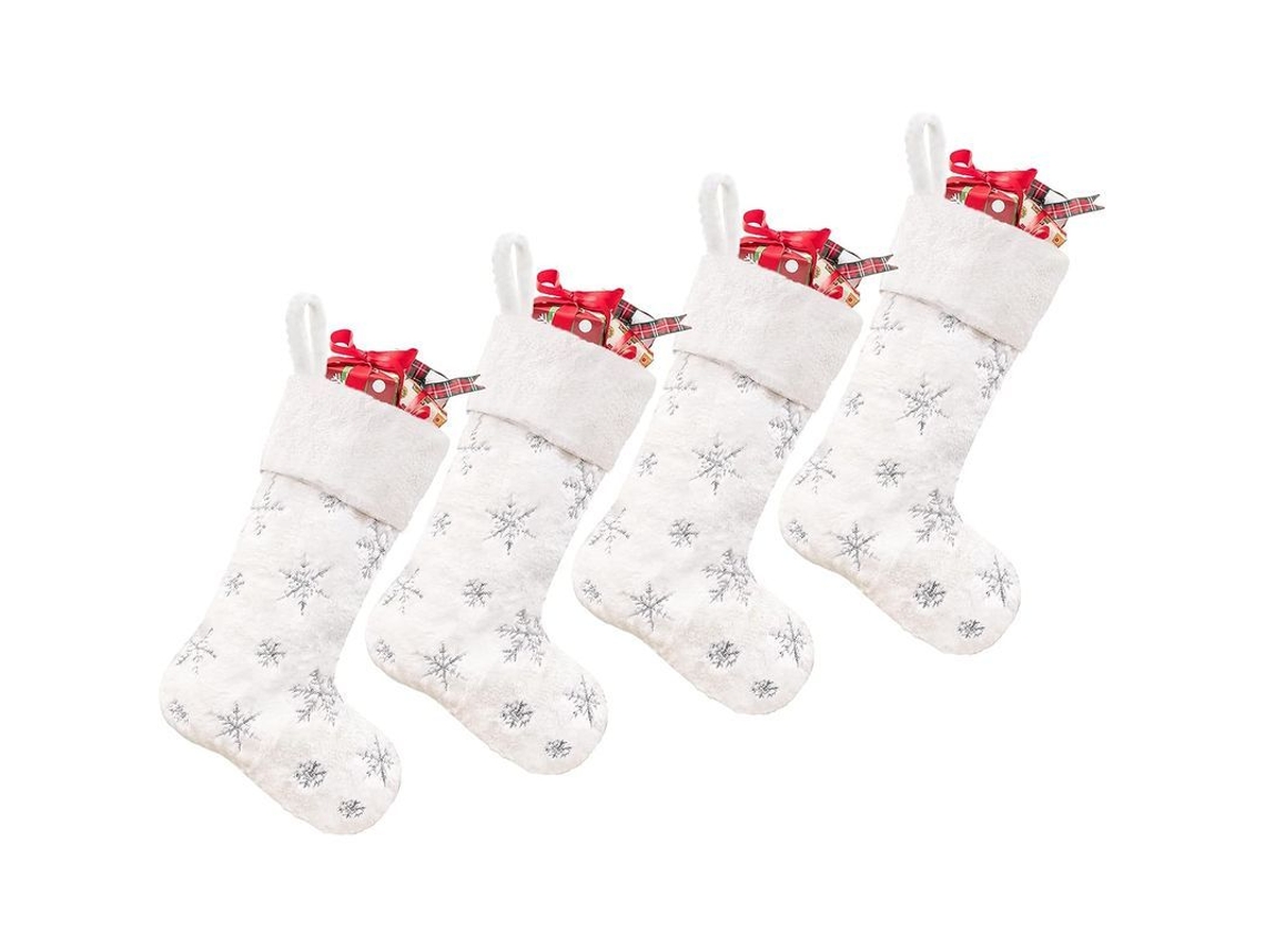 Calcetines Navideños Plateados Con Diamantes De Imitación Para La Familia Y Los Niños, Decoración Blanca, 48 Cm (19 Pulgadas)