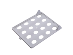 Bandeja organizadora gris para doblar camisetas y fijar a estantes.