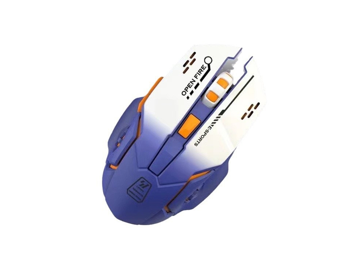 Ratón mecánico para juegos recargable, accesorio de computadora inalámbrico + Bluetooth silencioso, azul y blanco.