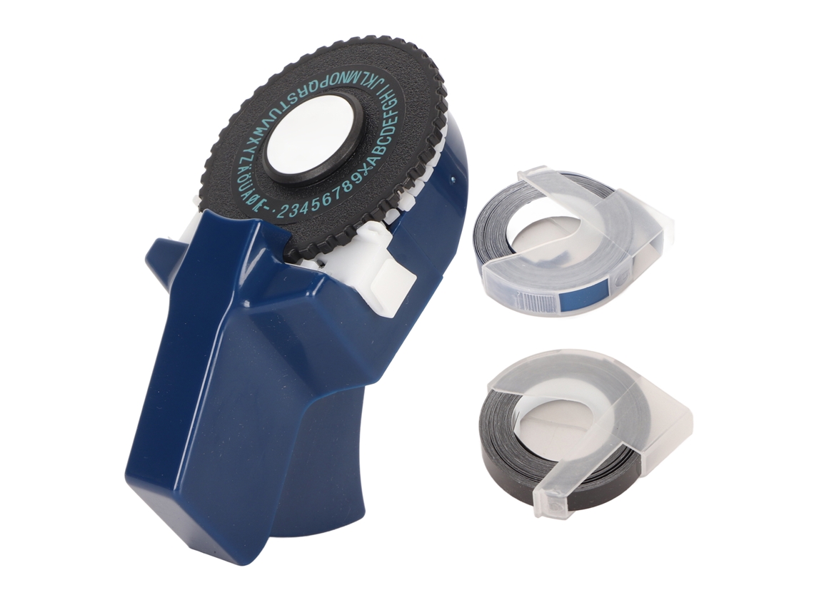 Marcador de etiquetas manual sin tinta, portátil, diseño ergonómico, azul oscuro para manualidades.