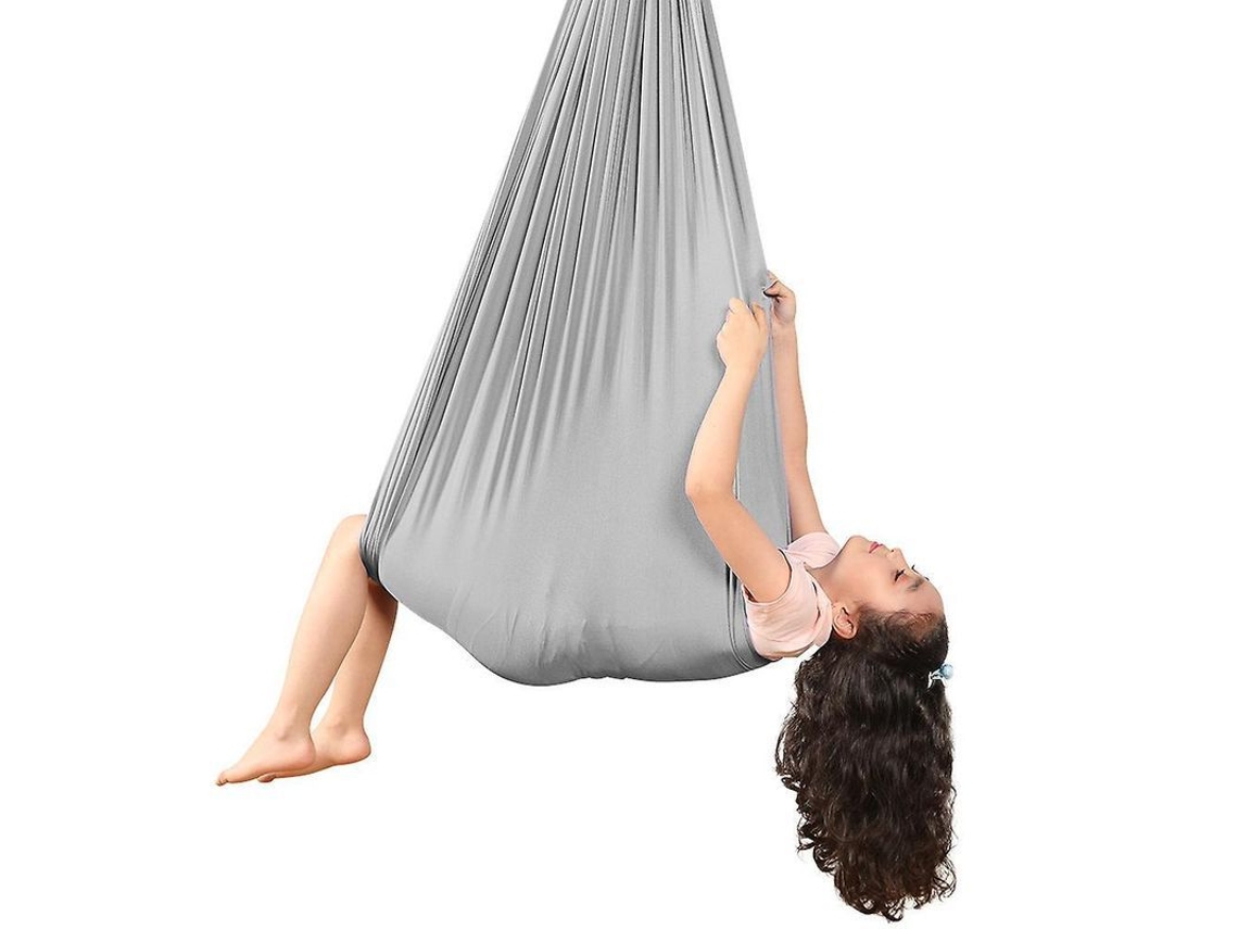 2026-colchoneta Aérea Yoga Niños 100% Nylon Elástica 280x100cm Columpio Antigravedad Entrenamiento Sensorial Interior Exterior Gris Plateado